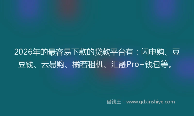 2026年的最容易下款的贷款平台有：闪电购、豆豆钱、云易购、橘若租机、汇融Pro+钱包等。