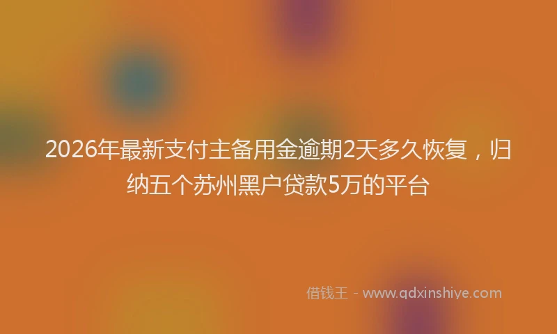 2026年最新支付主备用金逾期2天多久恢复，归纳五个苏州黑户贷款5万的平台