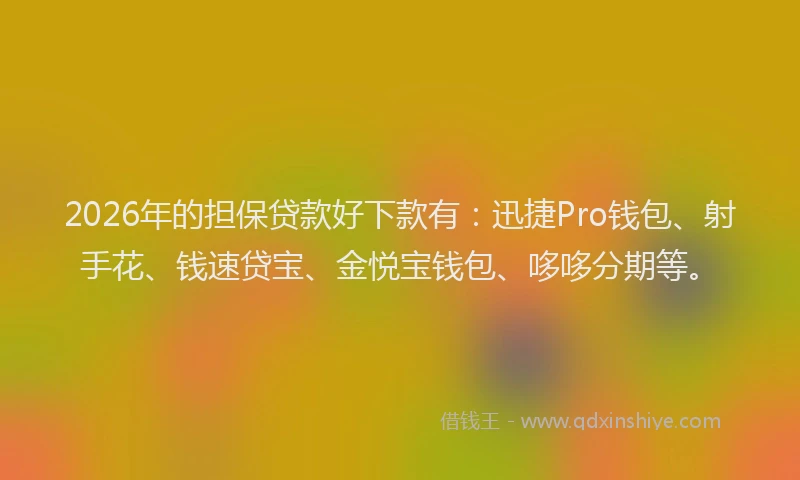 2026年的担保贷款好下款有：迅捷Pro钱包、射手花、钱速贷宝、金悦宝钱包、哆哆分期等。