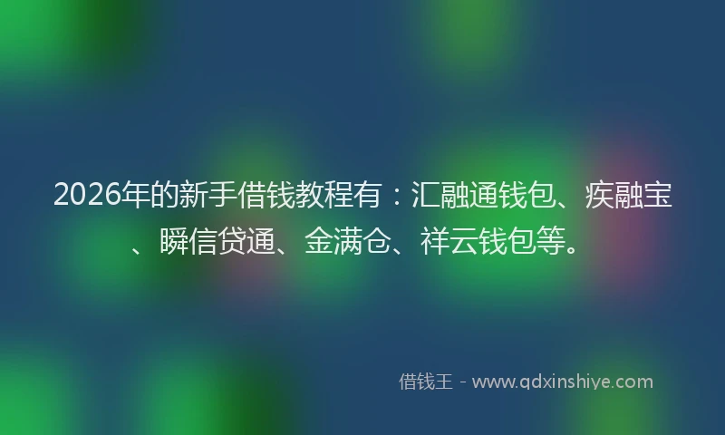 2026年的新手借钱教程有：汇融通钱包、疾融宝、瞬信贷通、金满仓、祥云钱包等。