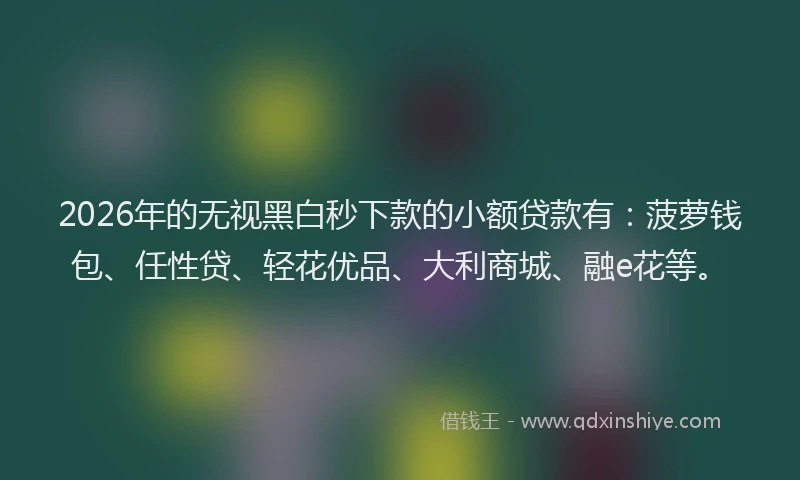 2026年的无视黑白秒下款的小额贷款有：菠萝钱包、任性贷、轻花优品、大利商城、融e花等。
