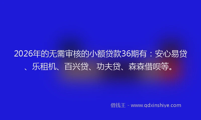 2026年的无需审核的小额贷款36期有：安心易贷、乐租机、百兴贷、功夫贷、森森借呗等。