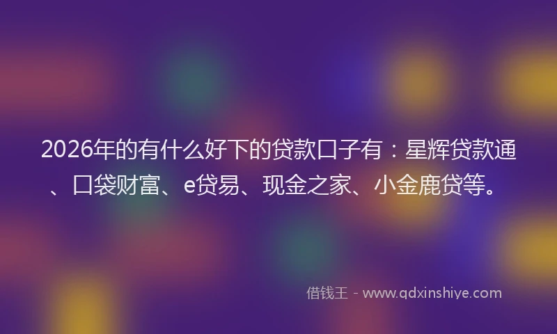 2026年的有什么好下的贷款口子有：星辉贷款通、口袋财富、e贷易、现金之家、小金鹿贷等。