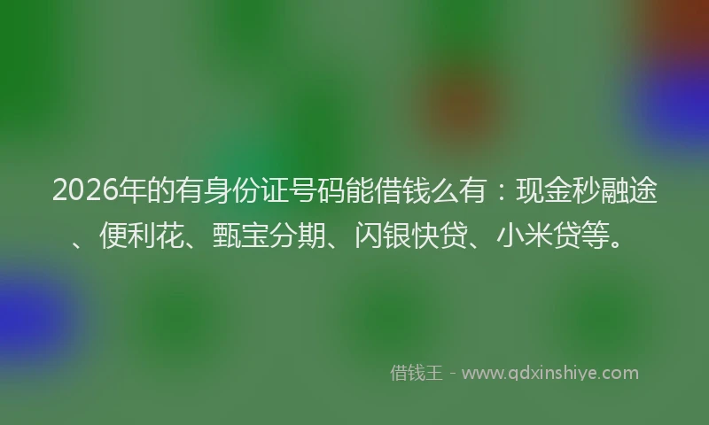 2026年的有身份证号码能借钱么有：现金秒融途、便利花、甄宝分期、闪银快贷、小米贷等。