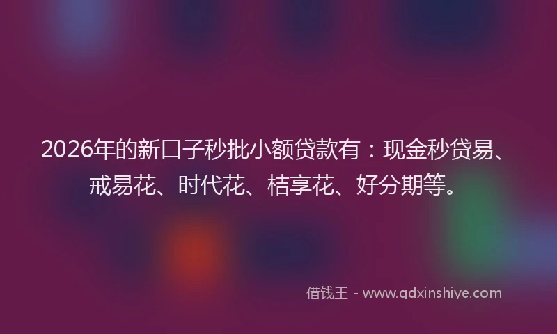 2026年的新口子秒批小额贷款有：现金秒贷易、戒易花、时代花、桔享花、好分期等。
