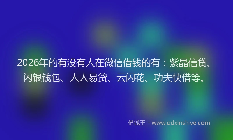 2026年的有没有人在微信借钱的有：紫晶信贷、闪银钱包、人人易贷、云闪花、功夫快借等。