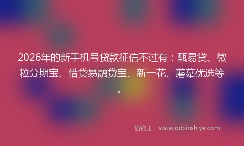 2026年的新手机号贷款征信不过有：甄易贷、微粒分期宝、借贷易融贷宝、新一花、蘑菇优选等。