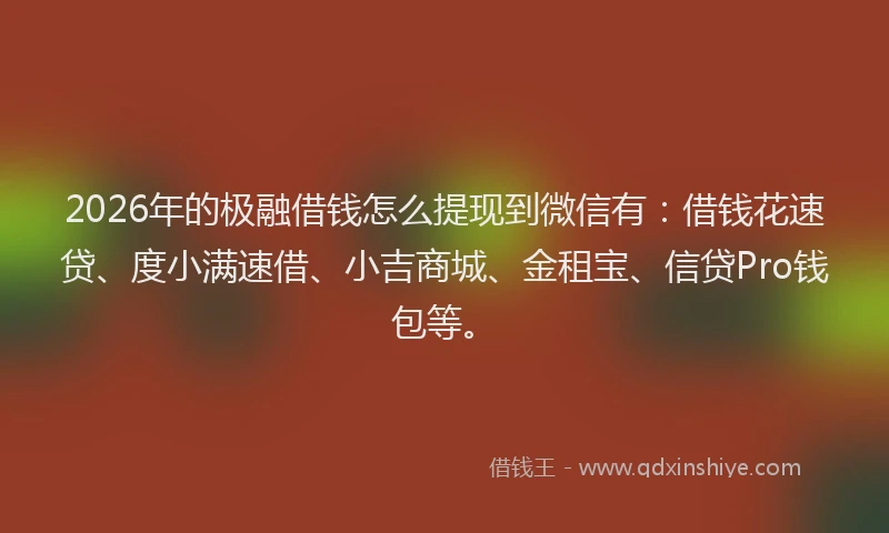 2026年的极融借钱怎么提现到微信有：借钱花速贷、度小满速借、小吉商城、金租宝、信贷Pro钱包等。
