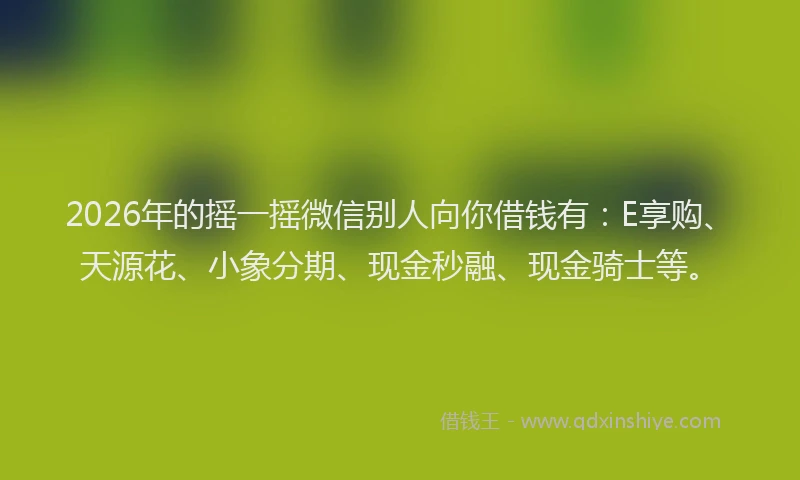 2026年的摇一摇微信别人向你借钱有：E享购、天源花、小象分期、现金秒融、现金骑士等。