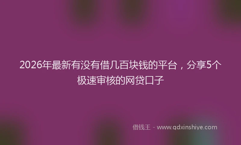 2026年最新有没有借几百块钱的平台，分享5个极速审核的网贷口子