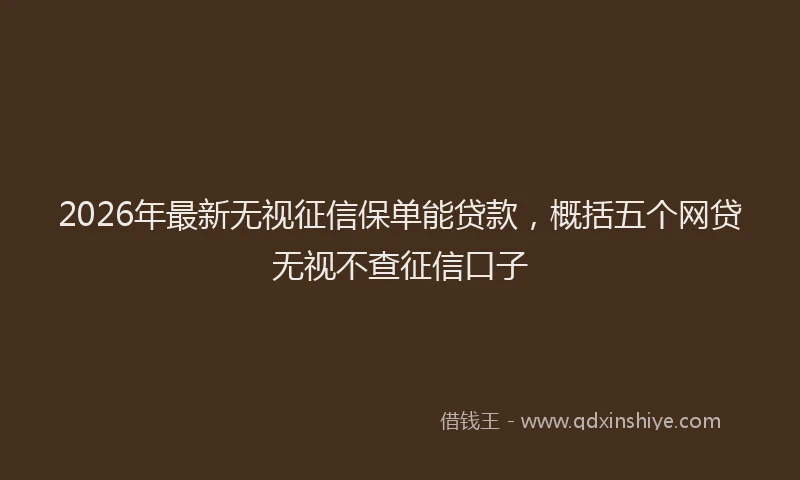 2026年最新无视征信保单能贷款，概括五个网贷无视不查征信口子