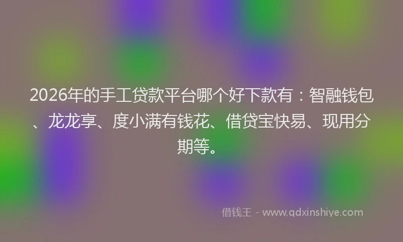 2026年的手工贷款平台哪个好下款有：智融钱包、龙龙享、度小满有钱花、借贷宝快易、现用分期等。