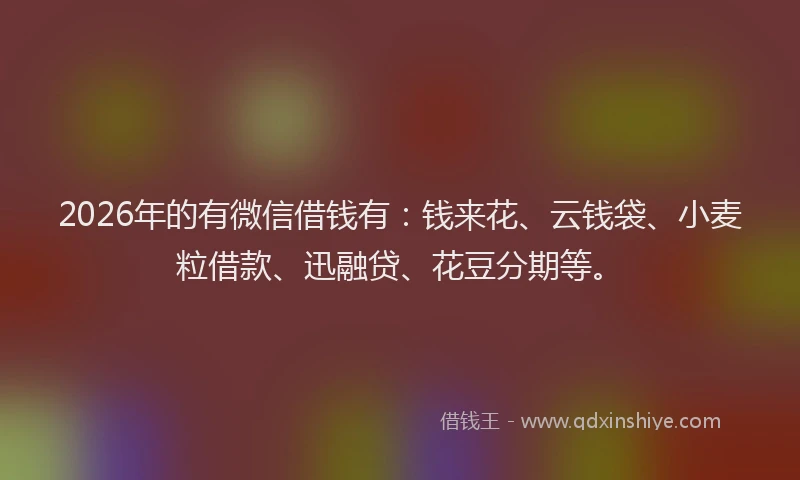 2026年的有微信借钱有：钱来花、云钱袋、小麦粒借款、迅融贷、花豆分期等。