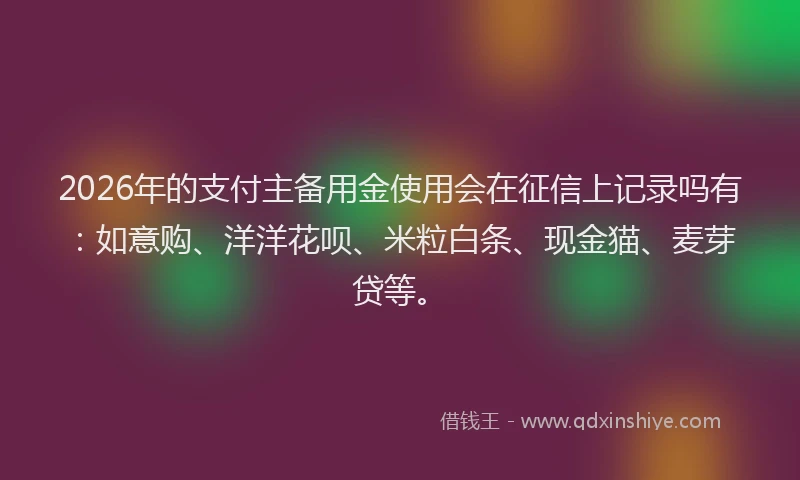 2026年的支付主备用金使用会在征信上记录吗有：如意购、洋洋花呗、米粒白条、现金猫、麦芽贷等。