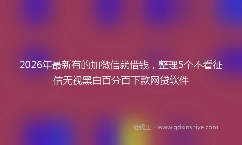 2026年最新有的加微信就借钱，整理5个不看征信无视黑白百分百下款网贷软件