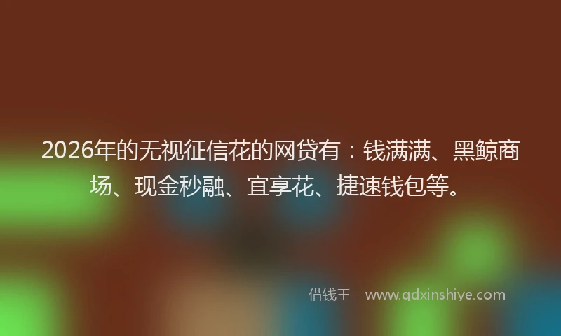 2026年的无视征信花的网贷有：钱满满、黑鲸商场、现金秒融、宜享花、捷速钱包等。