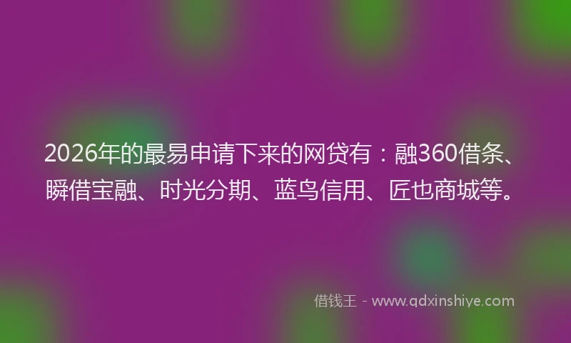 2026年的最易申请下来的网贷有：融360借条、瞬借宝融、时光分期、蓝鸟信用、匠也商城等。