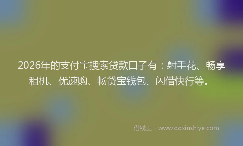 2026年的支付宝搜索贷款口子有：射手花、畅享租机、优速购、畅贷宝钱包、闪借快行等。
