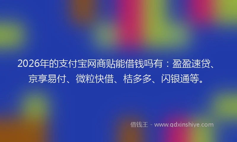 2026年的支付宝网商贴能借钱吗有：盈盈速贷、京享易付、微粒快借、桔多多、闪银通等。