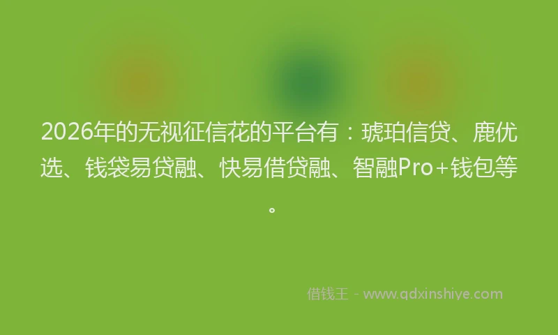 2026年的无视征信花的平台有：琥珀信贷、鹿优选、钱袋易贷融、快易借贷融、智融Pro+钱包等。