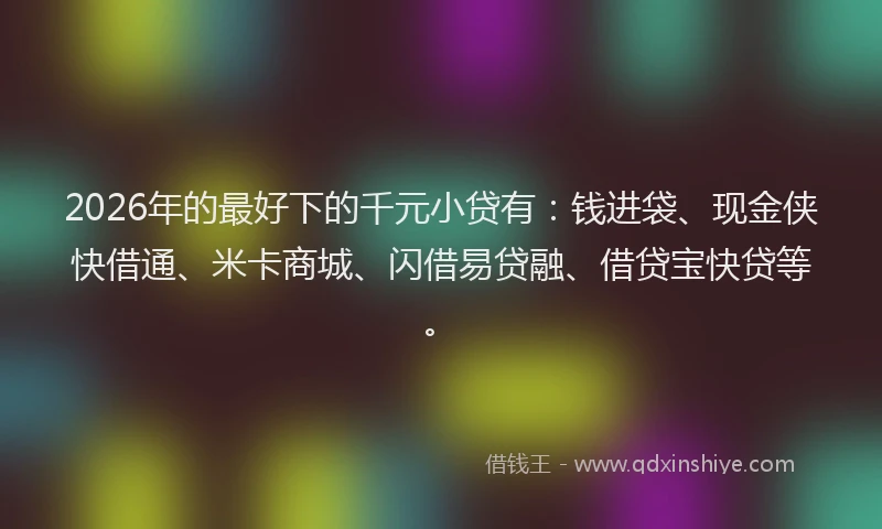 2026年的最好下的千元小贷有：钱进袋、现金侠快借通、米卡商城、闪借易贷融、借贷宝快贷等。