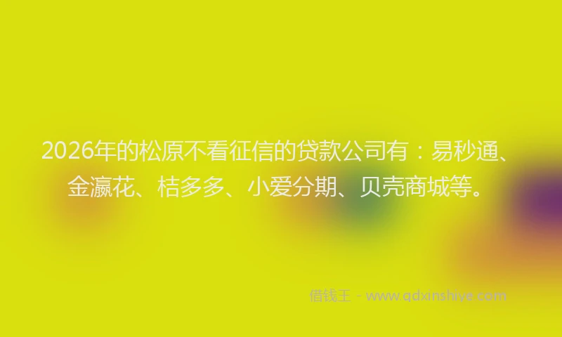 2026年的松原不看征信的贷款公司有：易秒通、金瀛花、桔多多、小爱分期、贝壳商城等。