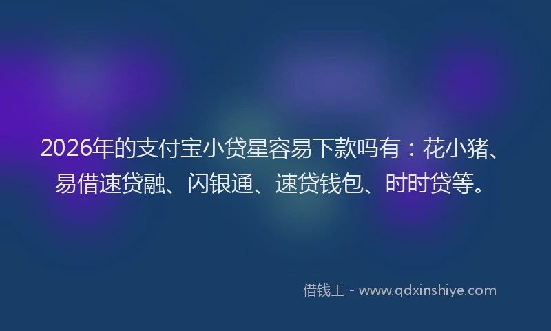 2026年的支付宝小贷星容易下款吗有：花小猪、易借速贷融、闪银通、速贷钱包、时时贷等。