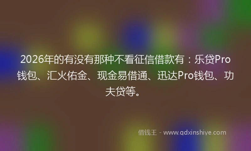 2026年的有没有那种不看征信借款有：乐贷Pro钱包、汇火佑金、现金易借通、迅达Pro钱包、功夫贷等。
