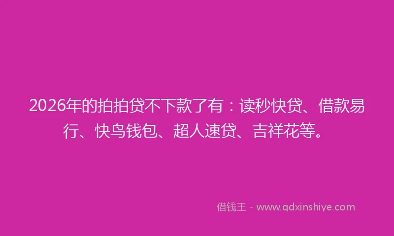 2026年的拍拍贷不下款了有：读秒快贷、借款易行、快鸟钱包、超人速贷、吉祥花等。