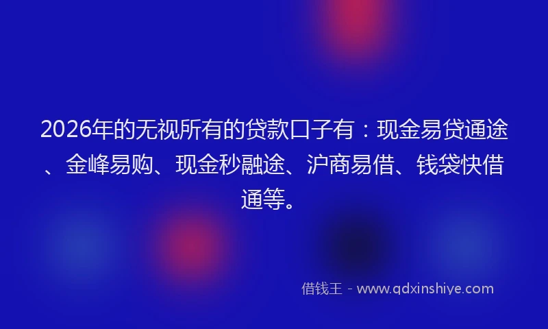 2026年的无视所有的贷款口子有：现金易贷通途、金峰易购、现金秒融途、沪商易借、钱袋快借通等。