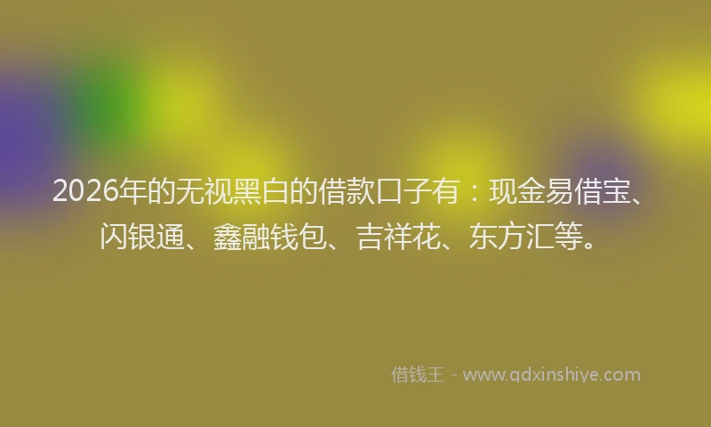 2026年的无视黑白的借款口子有：现金易借宝、闪银通、鑫融钱包、吉祥花、东方汇等。