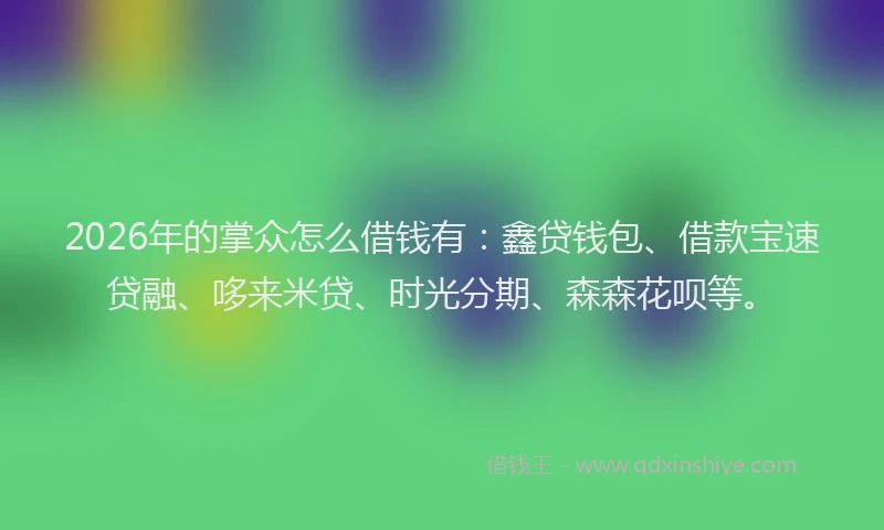 2026年的掌众怎么借钱有：鑫贷钱包、借款宝速贷融、哆来米贷、时光分期、森森花呗等。