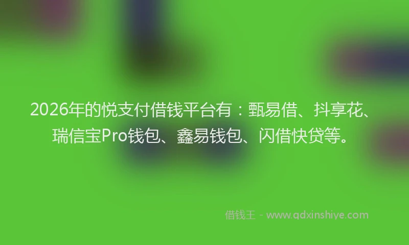 2026年的悦支付借钱平台有：甄易借、抖享花、瑞信宝Pro钱包、鑫易钱包、闪借快贷等。