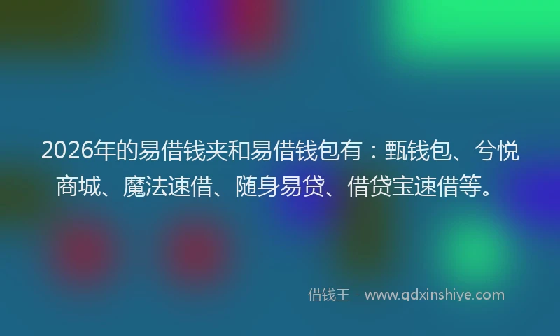 2026年的易借钱夹和易借钱包有：甄钱包、兮悦商城、魔法速借、随身易贷、借贷宝速借等。