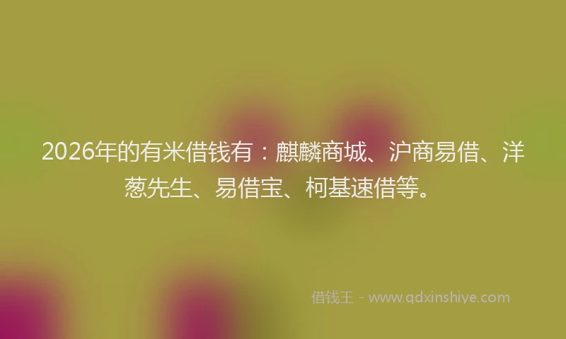 2026年的有米借钱有：麒麟商城、沪商易借、洋葱先生、易借宝、柯基速借等。