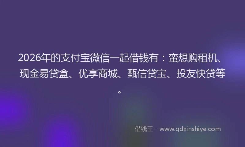 2026年的支付宝微信一起借钱有：蛮想购租机、现金易贷盒、优享商城、甄信贷宝、投友快贷等。