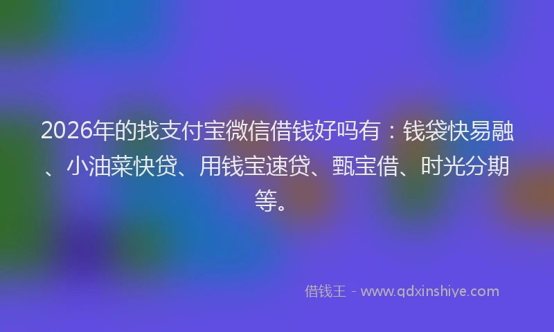 2026年的找支付宝微信借钱好吗有：钱袋快易融、小油菜快贷、用钱宝速贷、甄宝借、时光分期等。