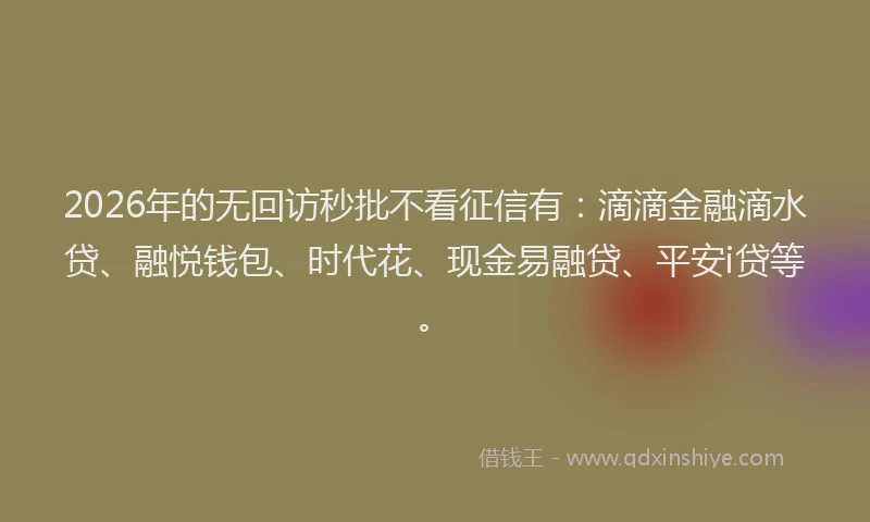 2026年的无回访秒批不看征信有：滴滴金融滴水贷、融悦钱包、时代花、现金易融贷、平安i贷等。
