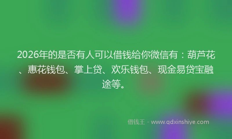2026年的是否有人可以借钱给你微信有：葫芦花、惠花钱包、掌上贷、欢乐钱包、现金易贷宝融途等。