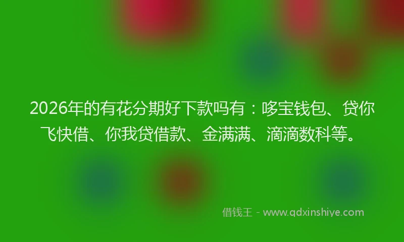 2026年的有花分期好下款吗有：哆宝钱包、贷你飞快借、你我贷借款、金满满、滴滴数科等。