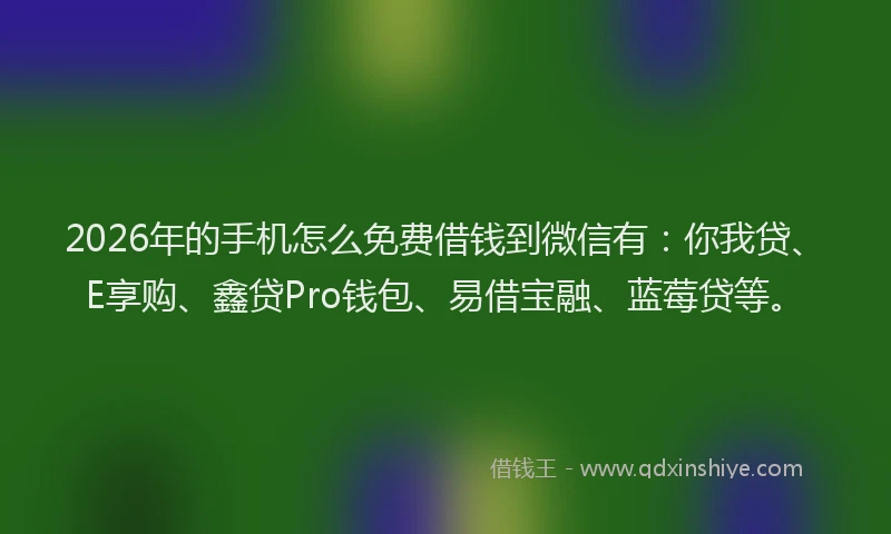 2026年的手机怎么免费借钱到微信有：你我贷、E享购、鑫贷Pro钱包、易借宝融、蓝莓贷等。