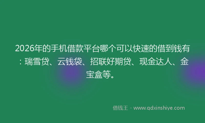 2026年的手机借款平台哪个可以快速的借到钱有：瑞雪贷、云钱袋、招联好期贷、现金达人、金宝盒等。