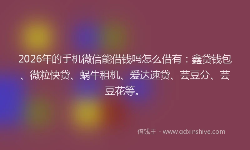 2026年的手机微信能借钱吗怎么借有：鑫贷钱包、微粒快贷、蜗牛租机、爱达速贷、芸豆分、芸豆花等。