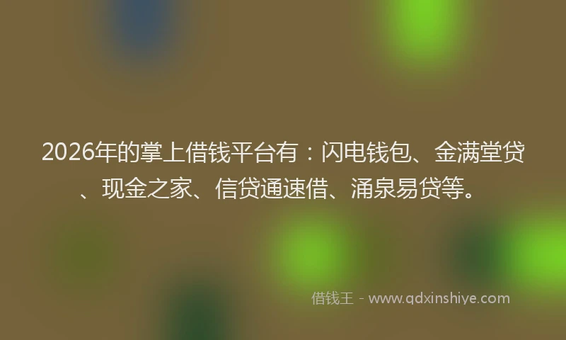 2026年的掌上借钱平台有：闪电钱包、金满堂贷、现金之家、信贷通速借、涌泉易贷等。