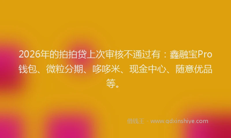 2026年的拍拍贷上次审核不通过有：鑫融宝Pro钱包、微粒分期、哆哆米、现金中心、随意优品等。