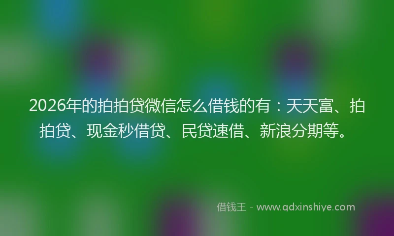 2026年的拍拍贷微信怎么借钱的有：天天富、拍拍贷、现金秒借贷、民贷速借、新浪分期等。