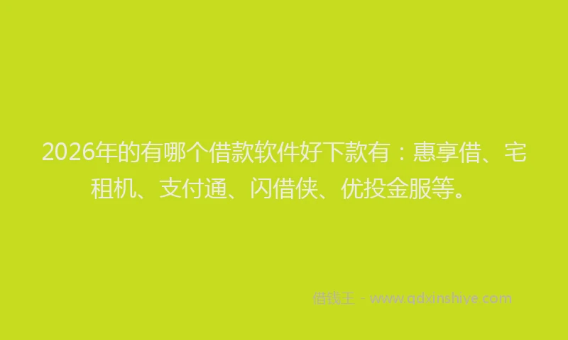 2026年的有哪个借款软件好下款有：惠享借、宅租机、支付通、闪借侠、优投金服等。
