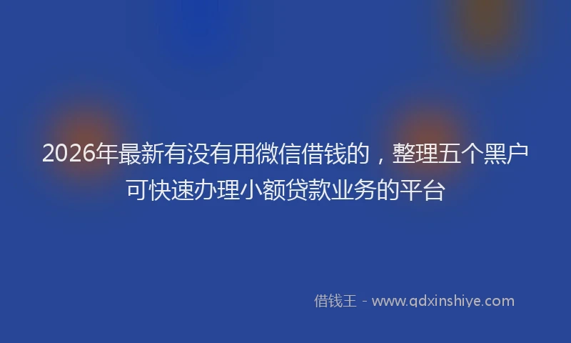 2026年最新有没有用微信借钱的，整理五个黑户可快速办理小额贷款业务的平台
