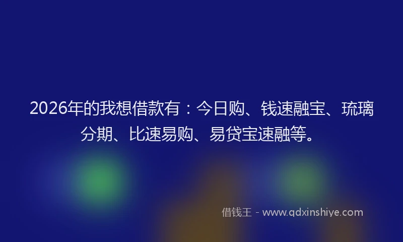2026年的我想借款有：今日购、钱速融宝、琉璃分期、比速易购、易贷宝速融等。