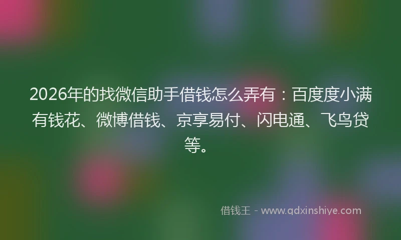 2026年的找微信助手借钱怎么弄有：百度度小满有钱花、微博借钱、京享易付、闪电通、飞鸟贷等。